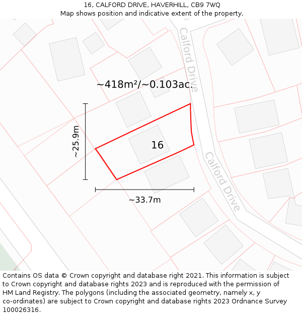 16, CALFORD DRIVE, HAVERHILL, CB9 7WQ: Plot and title map