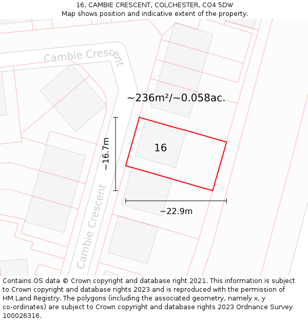 16, CAMBIE CRESCENT, COLCHESTER, CO4 5DW: Plot and title map