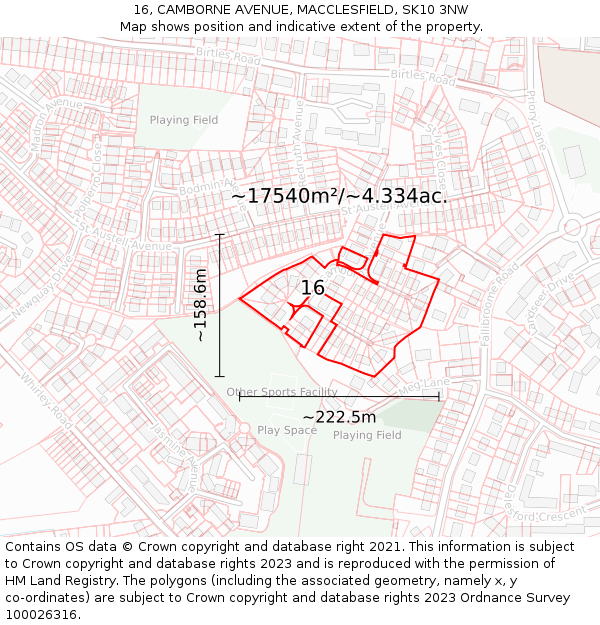 16, CAMBORNE AVENUE, MACCLESFIELD, SK10 3NW: Plot and title map