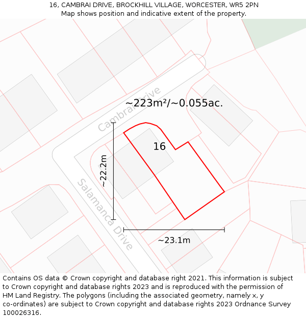 16, CAMBRAI DRIVE, BROCKHILL VILLAGE, WORCESTER, WR5 2PN: Plot and title map