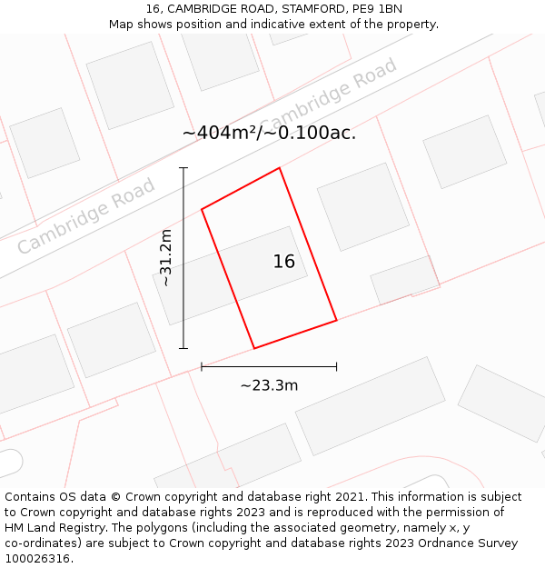 16, CAMBRIDGE ROAD, STAMFORD, PE9 1BN: Plot and title map