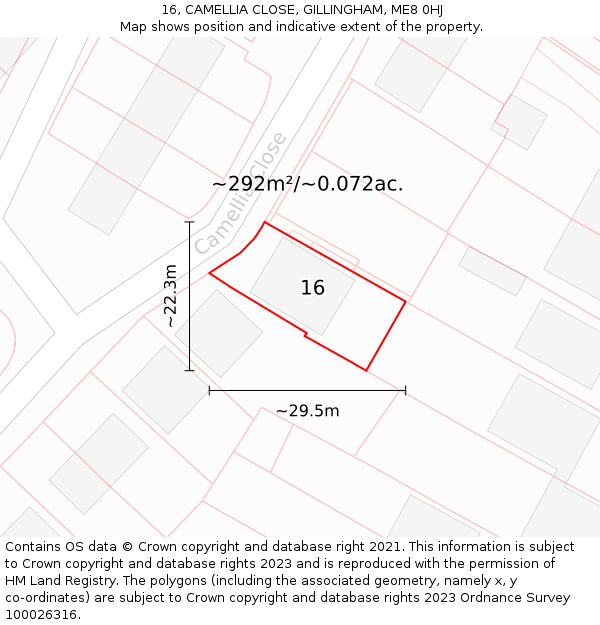 16, CAMELLIA CLOSE, GILLINGHAM, ME8 0HJ: Plot and title map