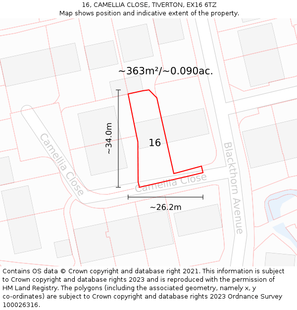 16, CAMELLIA CLOSE, TIVERTON, EX16 6TZ: Plot and title map