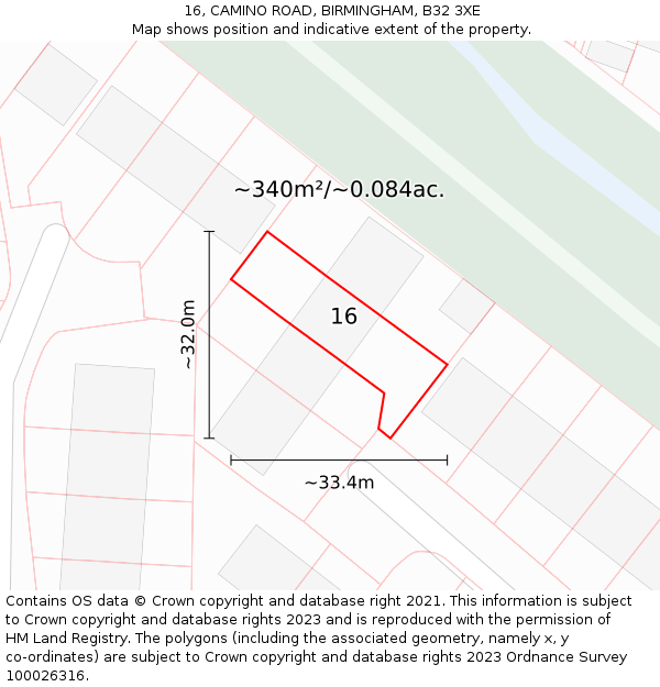 16, CAMINO ROAD, BIRMINGHAM, B32 3XE: Plot and title map