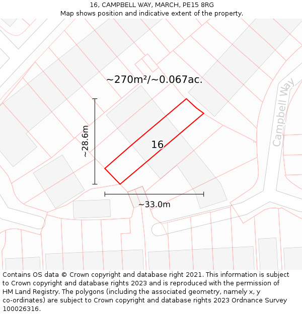 16, CAMPBELL WAY, MARCH, PE15 8RG: Plot and title map