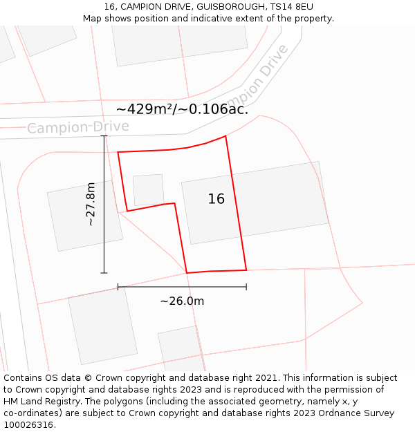 16, CAMPION DRIVE, GUISBOROUGH, TS14 8EU: Plot and title map