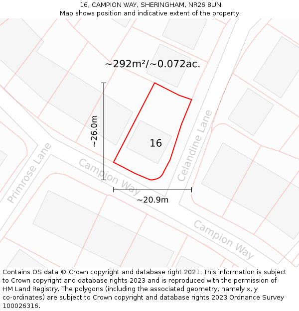 16, CAMPION WAY, SHERINGHAM, NR26 8UN: Plot and title map