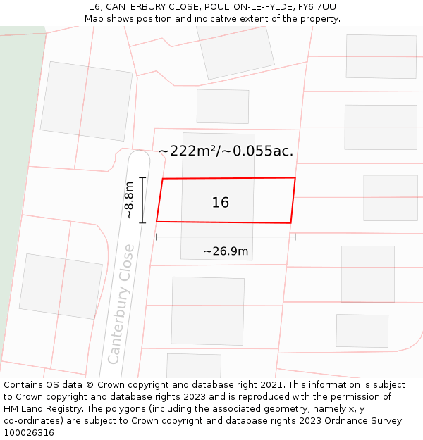 16, CANTERBURY CLOSE, POULTON-LE-FYLDE, FY6 7UU: Plot and title map