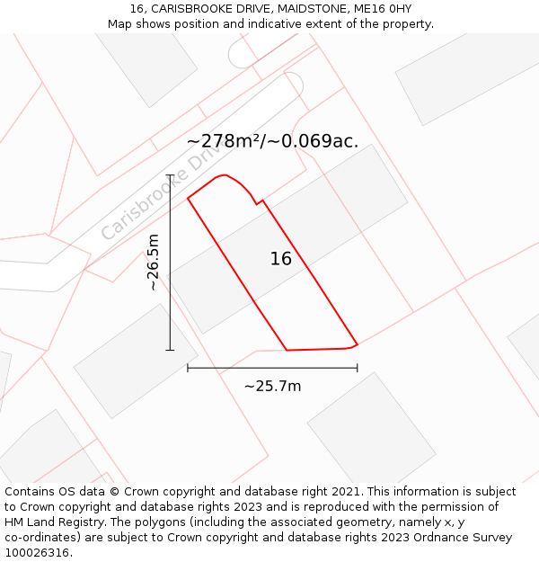 16, CARISBROOKE DRIVE, MAIDSTONE, ME16 0HY: Plot and title map