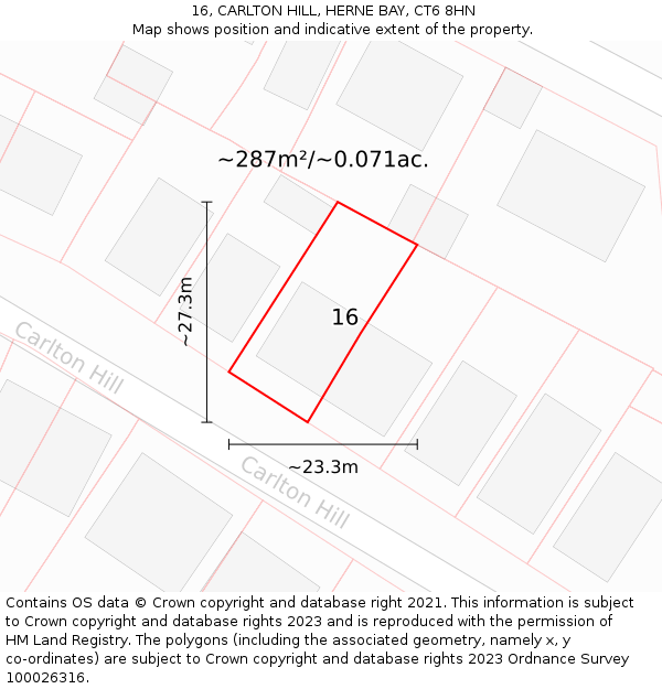 16, CARLTON HILL, HERNE BAY, CT6 8HN: Plot and title map