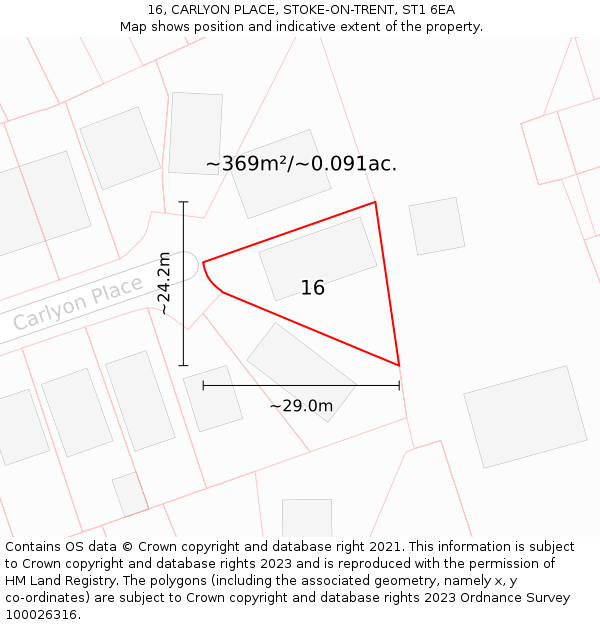 16, CARLYON PLACE, STOKE-ON-TRENT, ST1 6EA: Plot and title map