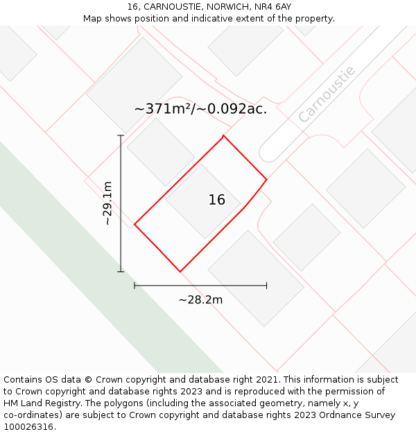 16, CARNOUSTIE, NORWICH, NR4 6AY: Plot and title map