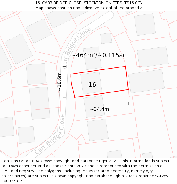 16, CARR BRIDGE CLOSE, STOCKTON-ON-TEES, TS16 0GY: Plot and title map