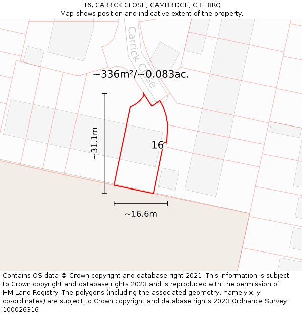 16, CARRICK CLOSE, CAMBRIDGE, CB1 8RQ: Plot and title map