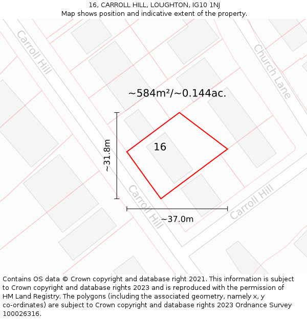 16, CARROLL HILL, LOUGHTON, IG10 1NJ: Plot and title map