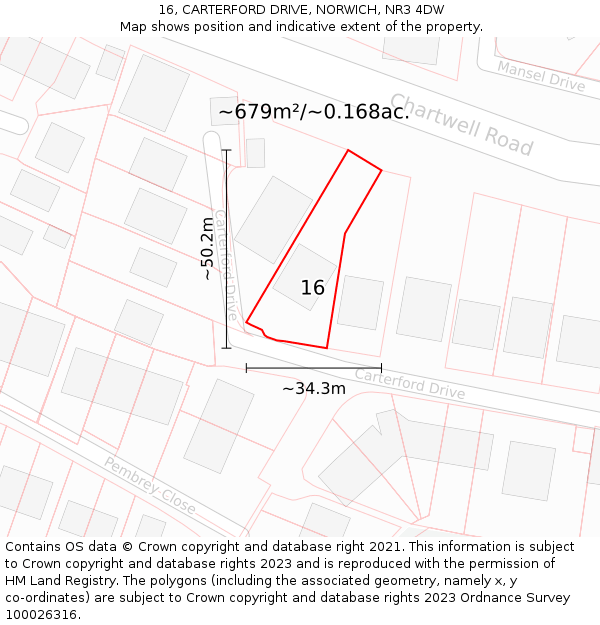 16, CARTERFORD DRIVE, NORWICH, NR3 4DW: Plot and title map