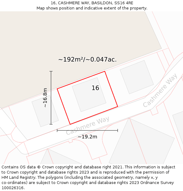 16, CASHMERE WAY, BASILDON, SS16 4RE: Plot and title map