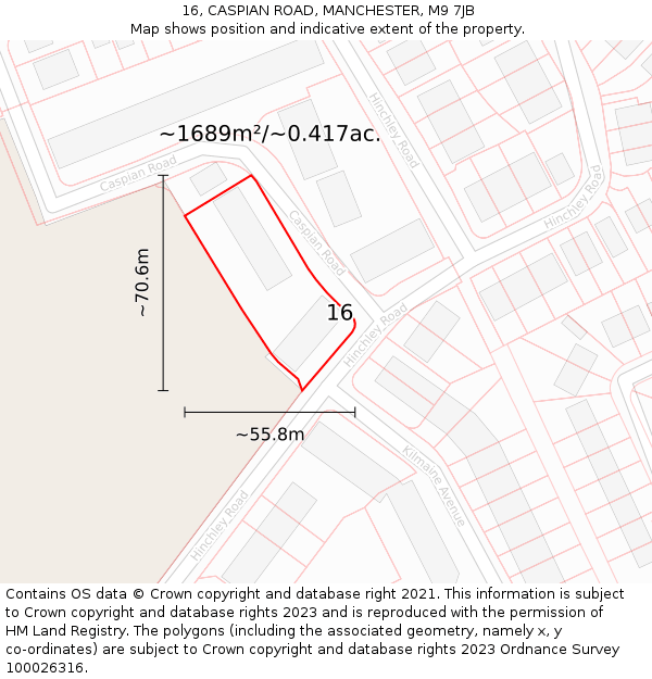 16, CASPIAN ROAD, MANCHESTER, M9 7JB: Plot and title map