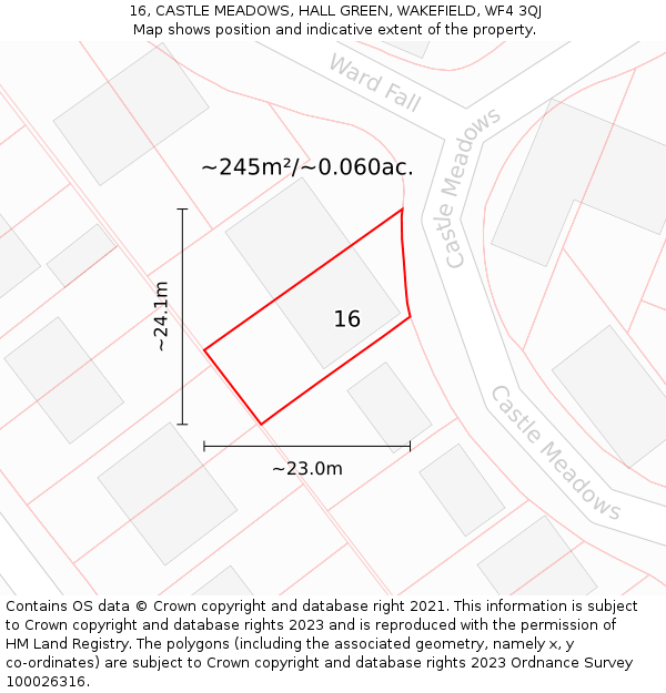 16, CASTLE MEADOWS, HALL GREEN, WAKEFIELD, WF4 3QJ: Plot and title map