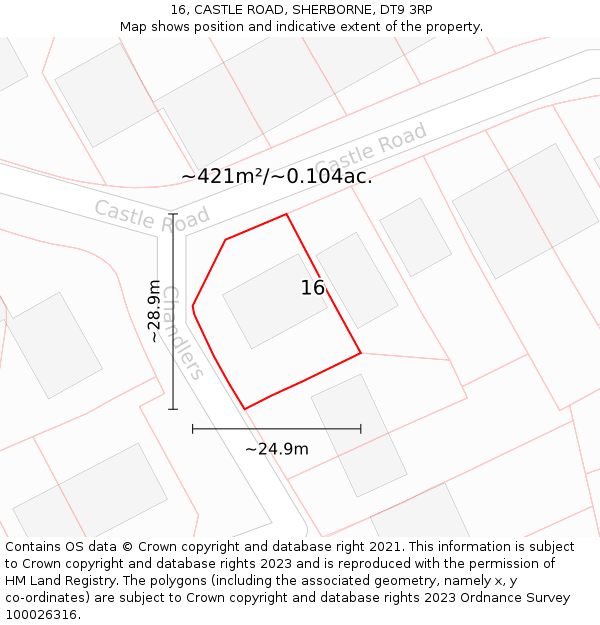 16, CASTLE ROAD, SHERBORNE, DT9 3RP: Plot and title map