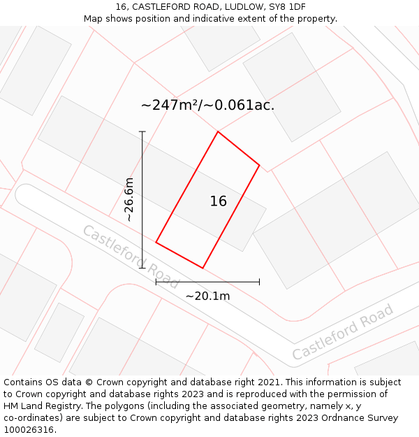 16, CASTLEFORD ROAD, LUDLOW, SY8 1DF: Plot and title map