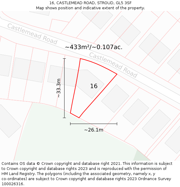 16, CASTLEMEAD ROAD, STROUD, GL5 3SF: Plot and title map