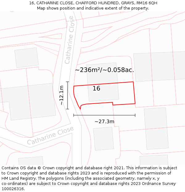 16, CATHARINE CLOSE, CHAFFORD HUNDRED, GRAYS, RM16 6QH: Plot and title map