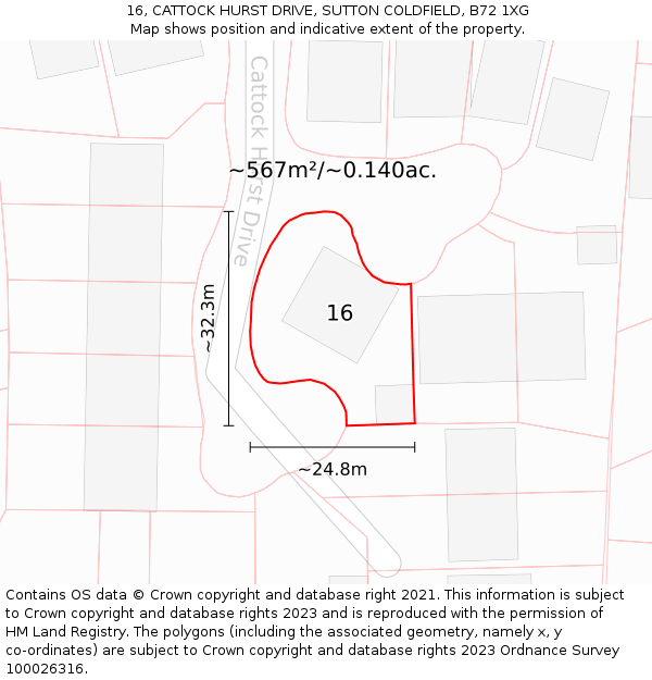 16, CATTOCK HURST DRIVE, SUTTON COLDFIELD, B72 1XG: Plot and title map