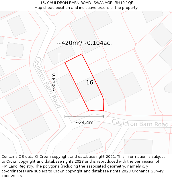 16, CAULDRON BARN ROAD, SWANAGE, BH19 1QF: Plot and title map