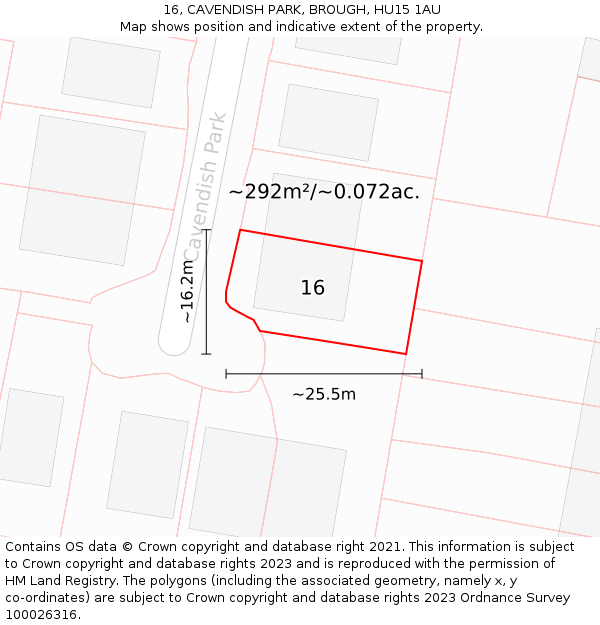16, CAVENDISH PARK, BROUGH, HU15 1AU: Plot and title map
