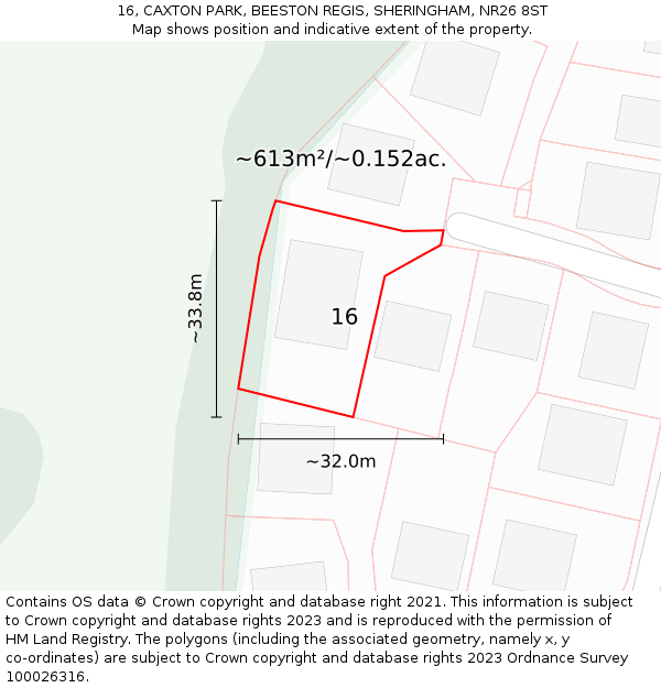 16, CAXTON PARK, BEESTON REGIS, SHERINGHAM, NR26 8ST: Plot and title map