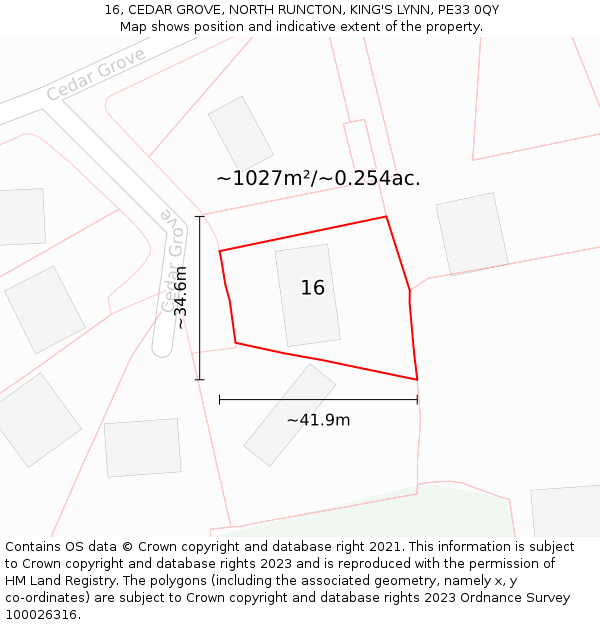 16, CEDAR GROVE, NORTH RUNCTON, KING'S LYNN, PE33 0QY: Plot and title map