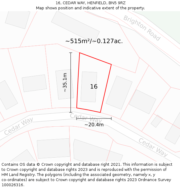 16, CEDAR WAY, HENFIELD, BN5 9RZ: Plot and title map