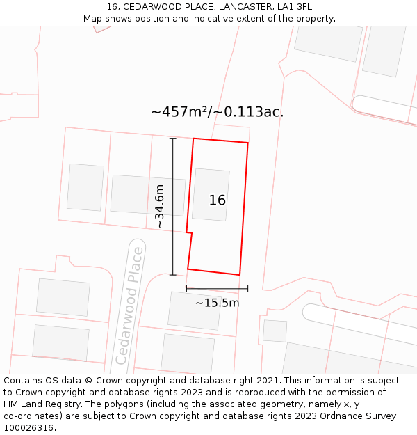 16, CEDARWOOD PLACE, LANCASTER, LA1 3FL: Plot and title map