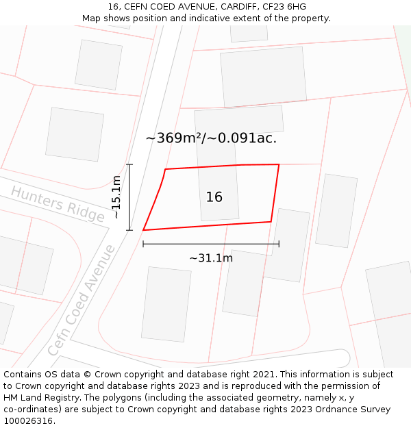 16, CEFN COED AVENUE, CARDIFF, CF23 6HG: Plot and title map