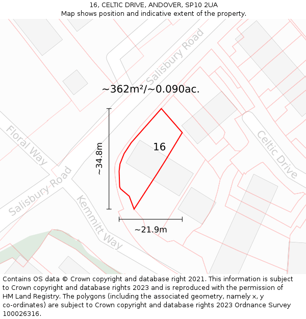 16, CELTIC DRIVE, ANDOVER, SP10 2UA: Plot and title map