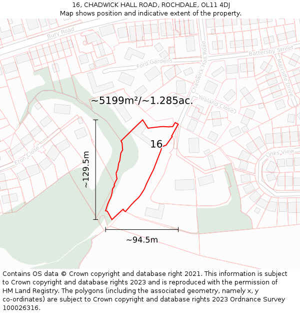 16, CHADWICK HALL ROAD, ROCHDALE, OL11 4DJ: Plot and title map