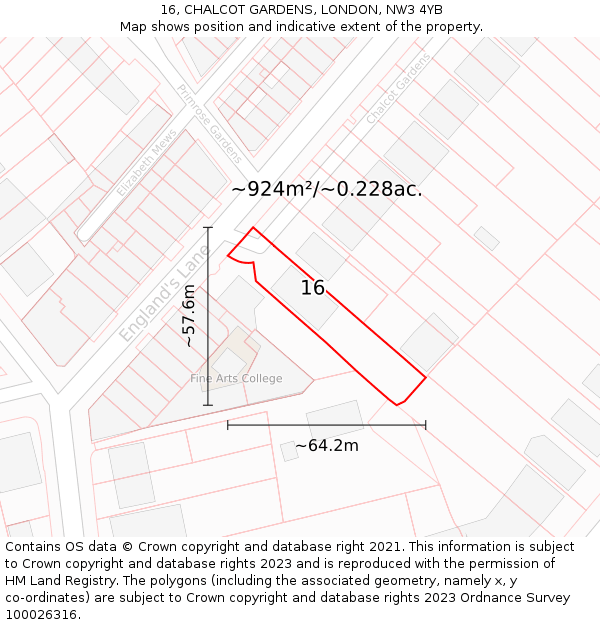 16, CHALCOT GARDENS, LONDON, NW3 4YB: Plot and title map