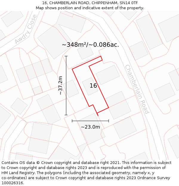 16, CHAMBERLAIN ROAD, CHIPPENHAM, SN14 0TF: Plot and title map