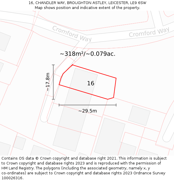 16, CHANDLER WAY, BROUGHTON ASTLEY, LEICESTER, LE9 6SW: Plot and title map