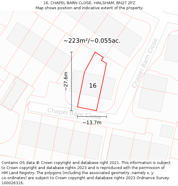 16, CHAPEL BARN CLOSE, HAILSHAM, BN27 2PZ: Plot and title map