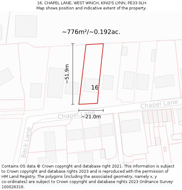 16, CHAPEL LANE, WEST WINCH, KING'S LYNN, PE33 0LH: Plot and title map