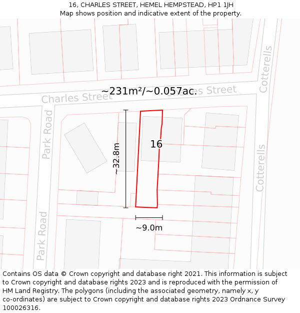 16, CHARLES STREET, HEMEL HEMPSTEAD, HP1 1JH: Plot and title map
