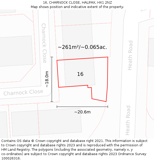 16, CHARNOCK CLOSE, HALIFAX, HX1 2NZ: Plot and title map