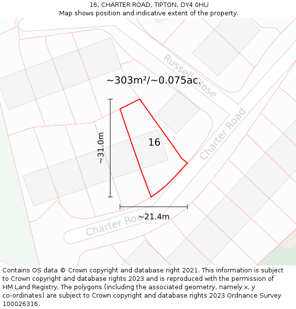 16, CHARTER ROAD, TIPTON, DY4 0HU: Plot and title map