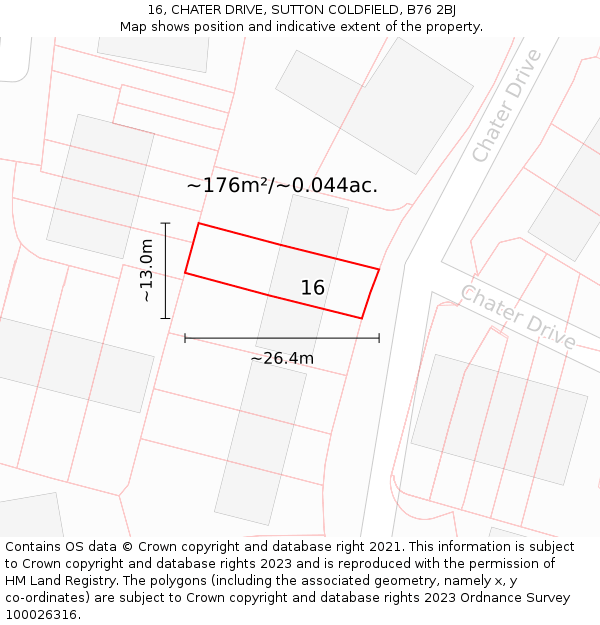 16, CHATER DRIVE, SUTTON COLDFIELD, B76 2BJ: Plot and title map