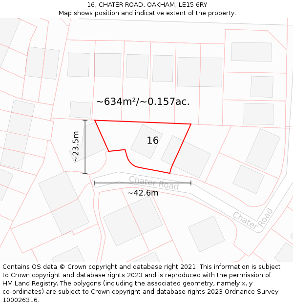 16, CHATER ROAD, OAKHAM, LE15 6RY: Plot and title map