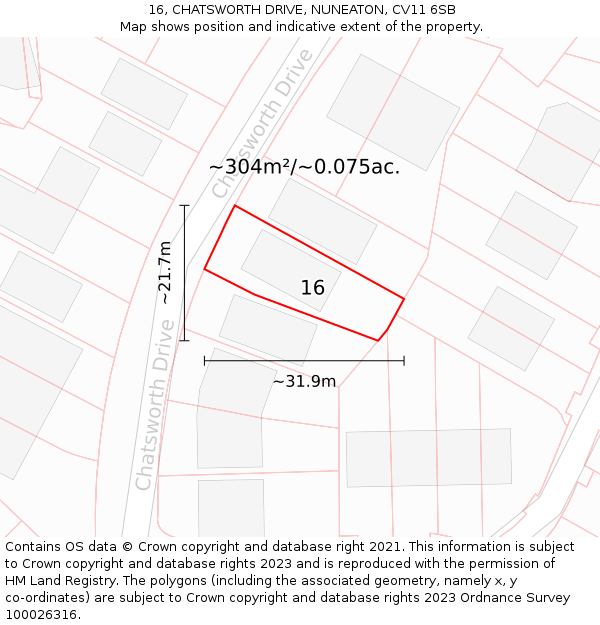 16, CHATSWORTH DRIVE, NUNEATON, CV11 6SB: Plot and title map