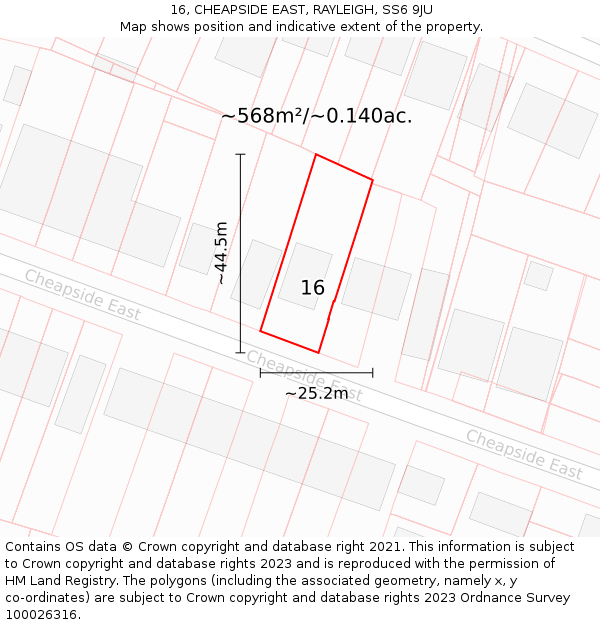 16, CHEAPSIDE EAST, RAYLEIGH, SS6 9JU: Plot and title map