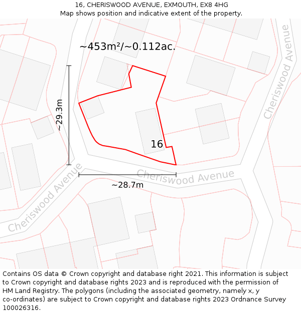 16, CHERISWOOD AVENUE, EXMOUTH, EX8 4HG: Plot and title map